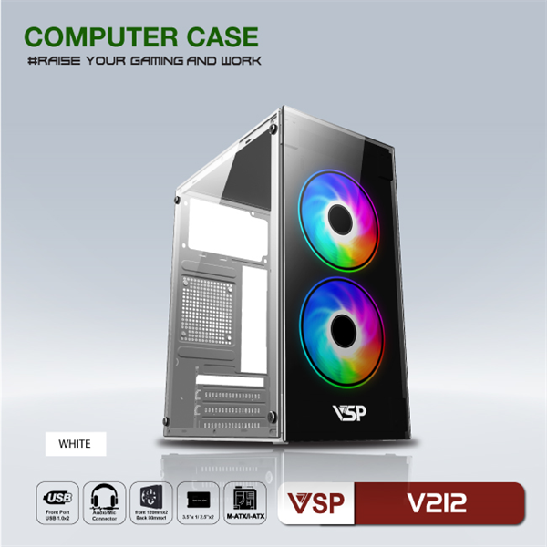 Case Máy Tính Chính Hãng VSP V211 & V212 Đen Trắng Hồng Xanh (Chuẩn mATX) New FullBox