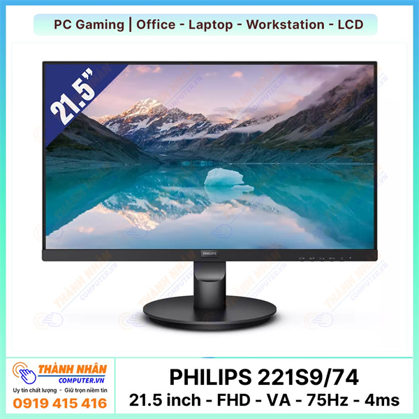 Màn hình PHILIPS 221S9/74 (VA LCD 21.5 inch - FHD 1920x1080 - 75Hz - 4 ms)