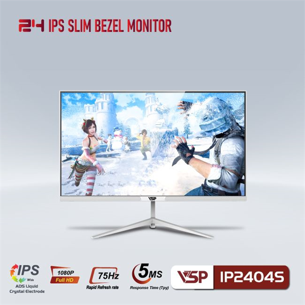 Màn hình VSP IP2404S - 24" FHD - IPS - 75Hz - 5ms - Đen/Trắng - Tràn viền