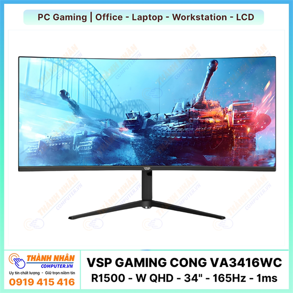 Màn Hình Cong Ultrawide Gaming VSP - VA3416WC (R1500 - W QHD - 34" - 165Hz - 1ms)