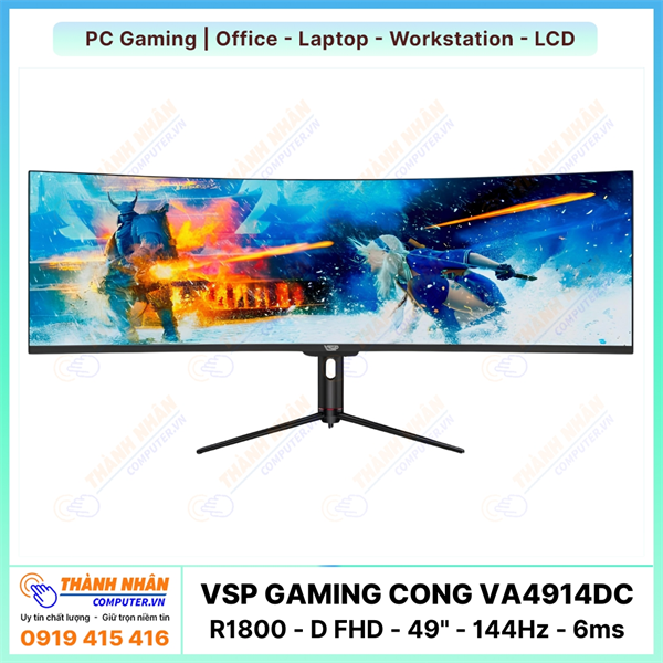 Màn Hình Cong Ultrawide Gaming VSP - VA4914DC (R1800 - D FHD - 49" - 144Hz - 6ms)