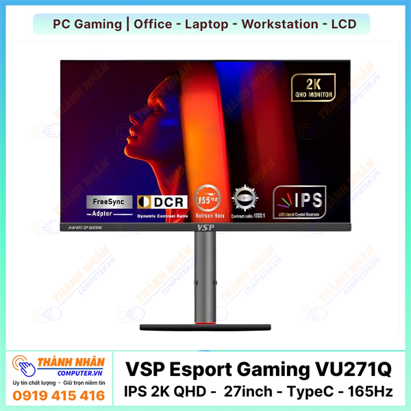 Màn hình VSP Esport Gaming - VU271Q (IPS 2K - 27inch - 165Hz - TypeC - 1ms)