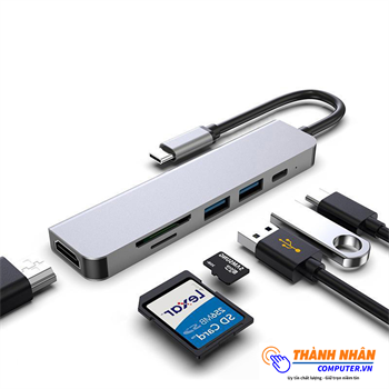 Hub chia cổng GOOJODOQ từ USB C sang USB 3.0 6 trong 1 thích hợp cho laptop tiện dụng