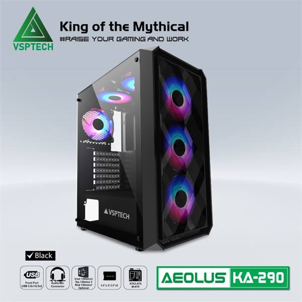 Thùng máy Case VSPTech KA-290 Mid Tower ( Đen - Xanh - Trắng - Hồng ) New FullBox