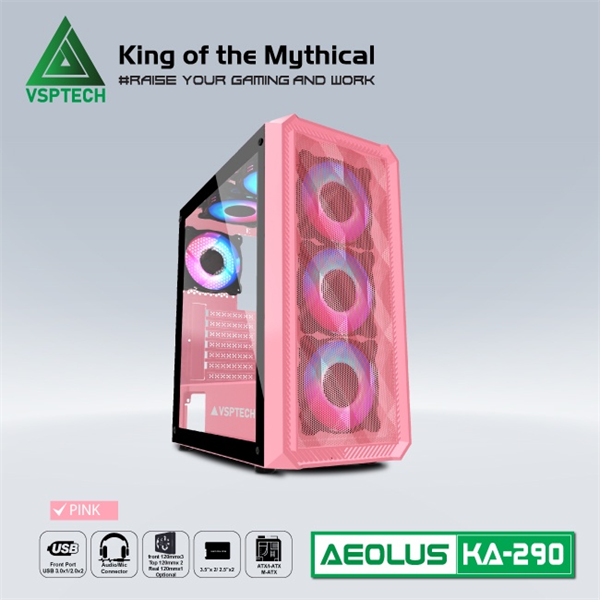 Thùng máy Case VSPTech KA-290 Mid Tower ( Đen - Xanh - Trắng - Hồng ) New FullBox