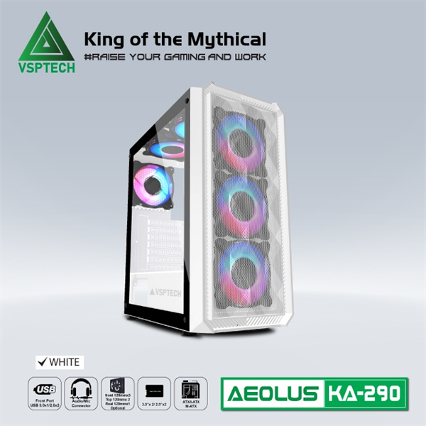 Thùng máy Case VSPTech KA-290 Mid Tower ( Đen - Xanh - Trắng - Hồng ) New FullBox