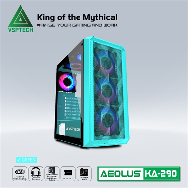 Thùng máy Case VSPTech KA-290 Mid Tower ( Đen - Xanh - Trắng - Hồng ) New FullBox