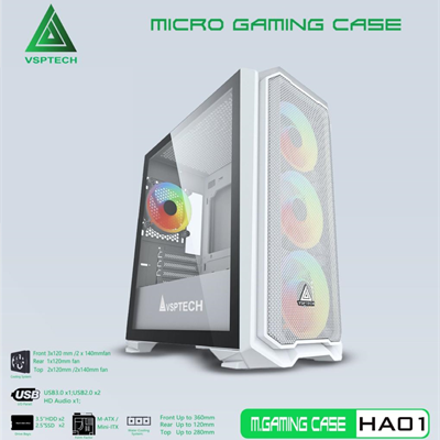 Thùng máy Case VSP Gaming HA01 Đen/ Trắng/ Xanh/ Hồng (No Fan)