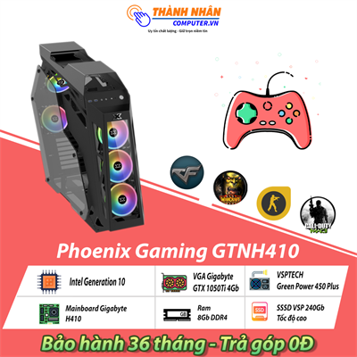 Máy bộ Phoenix Gaming GTNH410 Intel thế hệ 10 Ram 8Gb SSD 240Gb GTX 1050Ti 4Gb New 100% Bảo hành 36 tháng