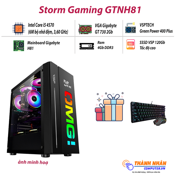 Máy bộ Storm Gaming GTNH81 Intel thế hệ 4 Ram 4Gb SSD 120Gb VGA GT GTX RTX  Like New Bảo hành 12 tháng