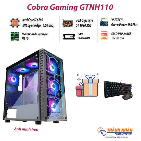 Máy bộ Cobra Gaming GTNH110 Intel thế hệ 6 Ram 8Gb SSD 240Gb GT GTX RTX  New 100% Bảo hành 12 tháng