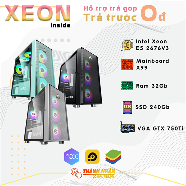 Pc Gaming Treo Giả Lập Vga GTX 750Ti Intel Xeon E5 2676 V3 Ram 16/32/64Gb SSD 240Gb Like New