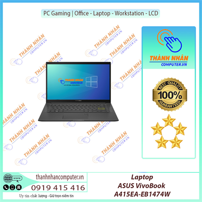 Laptop ASUS VivoBook A415EA-EB1474W I5(1135G7) 8GB SSD 512GB 14” FHD, IPS, Intel Iris Xᵉ Graphics Win 11 Fp Đen