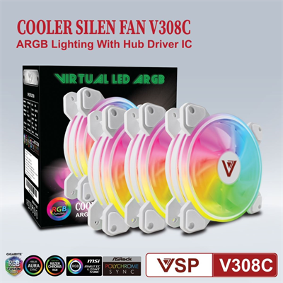 Fan case 12cm Led ARGB/RGB VSP V308 (Màu trắng) - Bảo hành 3 tháng