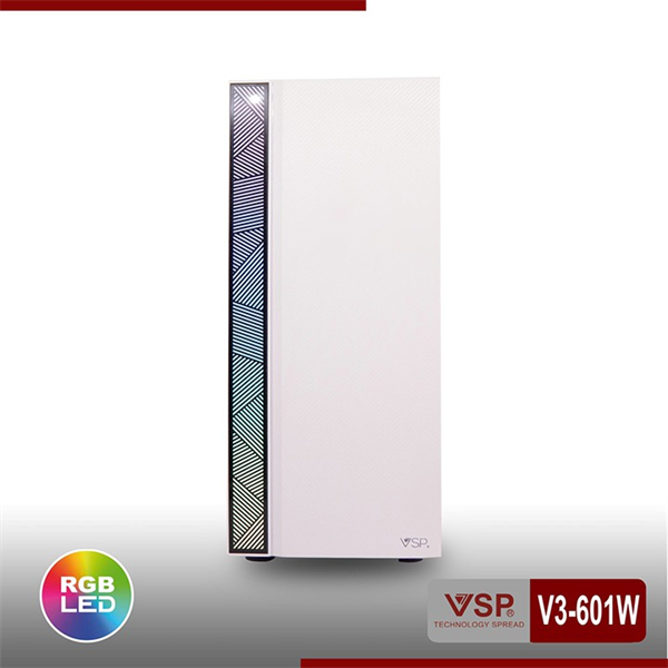 Case máy tính V3-601P Hồng - Trắng Có Sẵn LED RGB New 100%