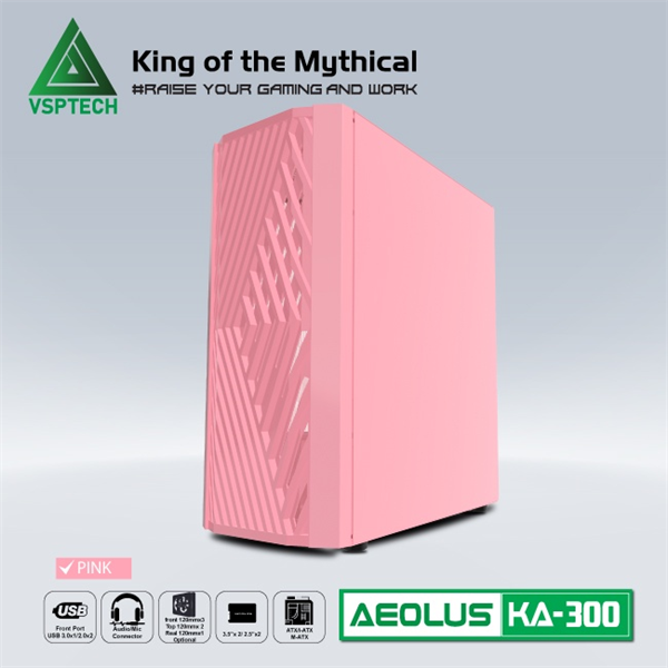 Thùng máy Case VSPTech KA-300 Mid Tower (Đen - Xanh - Hồng - Trắng) New FullBox