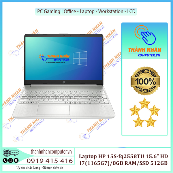 Laptop HP 15S-fq2558TU I7(1165G7)/ 8GB RAM/ SSD 512GB/ 15.6” HD/ Win 11/ Silver, nhựa  New 100% FullBox