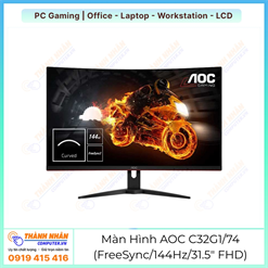 Màn Hình AOC C32G1/74 (31.5/FHD/Curve/VA/FreeSync/1ms/144Hz/Low Blue Mode/Flicker Free) Màn Hình AOC C32G1/74 (31.5/FHD/Curve/VA/FreeSync/1ms/144Hz/Low Blue Mode/Flicker Free)