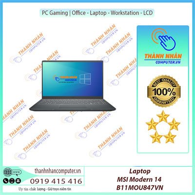 Laptop MSI Modern 14 B11MOU847VN  I7(1195G7) 8GB SSD 512GB 14” FHD, IPS Win 10 Led KB Đen New 100% Fullbox