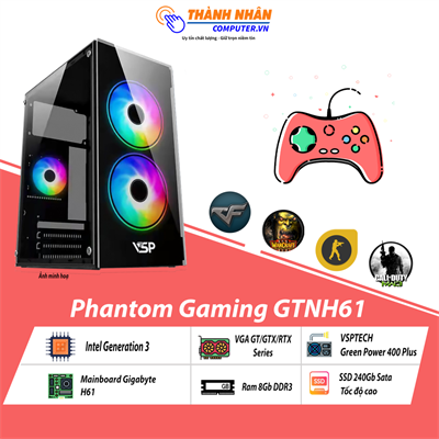 Máy bộ Phantom Gaming GTNH61 Intel thế hệ 3 Ram 4Gb SSD 240Gb VGA GT GTX RTX  Like New Bảo hành 12 tháng