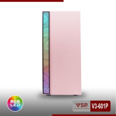 Case máy tính V3-601P Hồng - Trắng Có Sẵn LED RGB New 100%