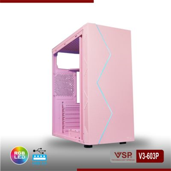 Case máy tính V3-603P Hồng Có Sẵn LED RGB New 100%