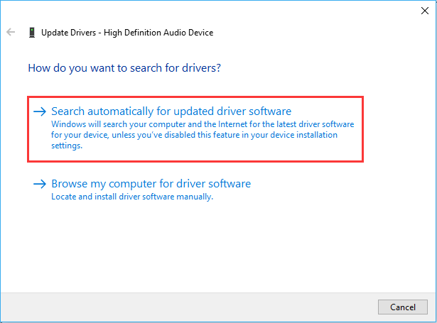 Chọn Search Automatically for Updated Driver Software